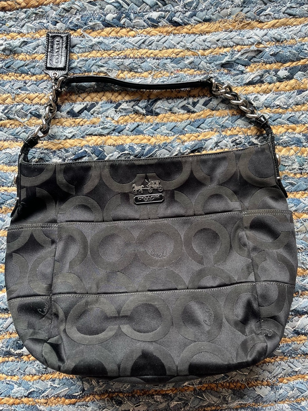 Coach Madison Black Signature 'C' Shoulder Bag with Chain-Trim Strap